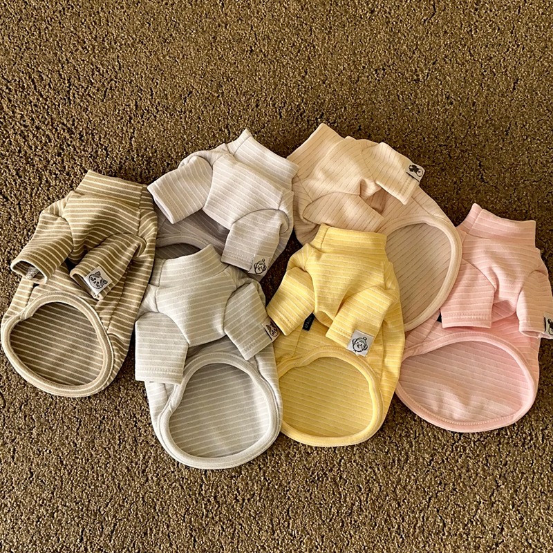 Winter Clothing For Dogs - ペットボトミングシャツ テディベージュストライプベスト ビションフリーゼ 冬用暖かい服 マルチーズ ソフト二足服