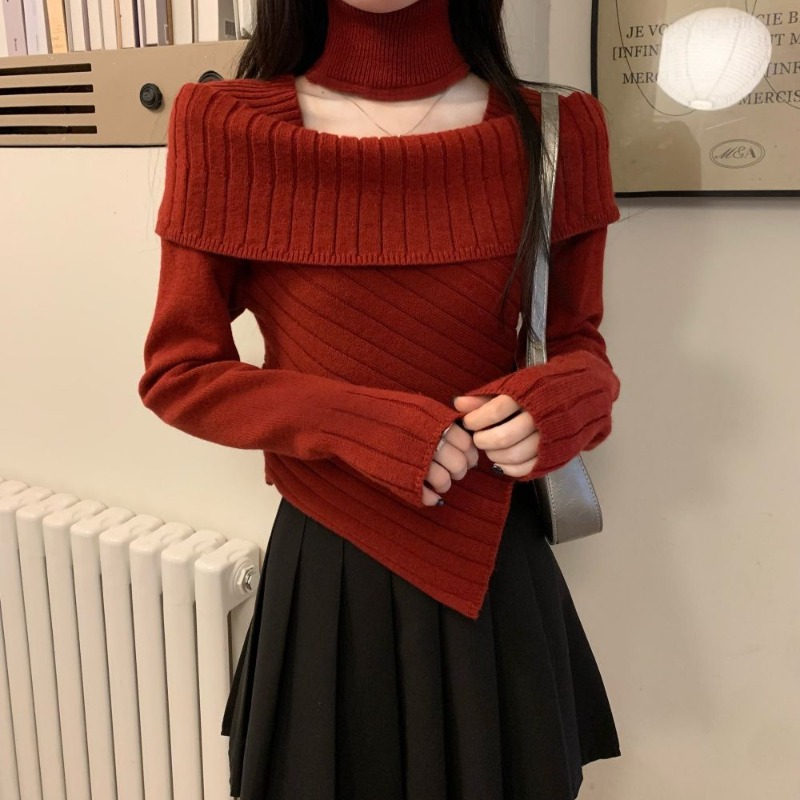 Winter Clothing Offer - クロップド丈の女性用プルオーバー、クリスマス、若々しいスタイル、仕事着にも使える、レディースセーター、婦人服セール、無地ニットセーター