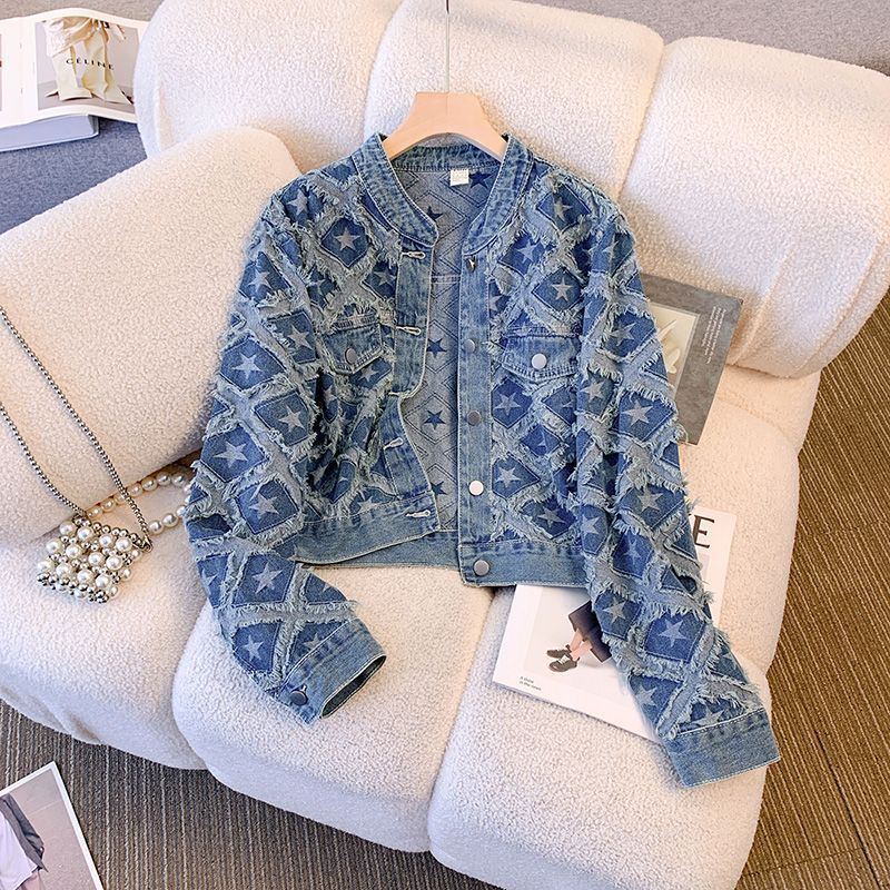 Winter Clothing Work - レディースデニムコート ラウンドネックジャケット Y2K ストリートウェア ワークカジュアル ルーズ