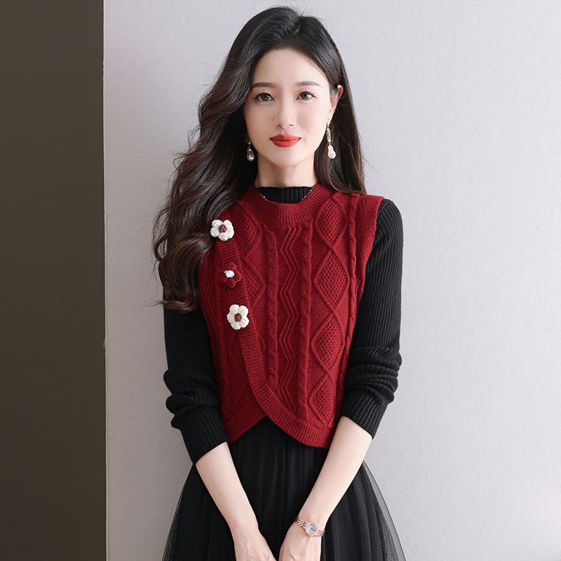 Winter Clothing Offer - 女性用ニットベスト、仕事用ショート丈、軽量、セール中、ジャンパー、韓国風服、ベスト、新作ニットウェア、Y2K、レッド、レディースセーター