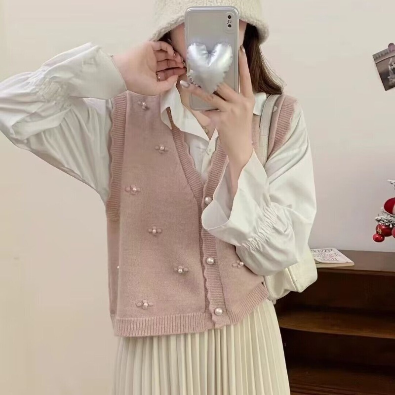 Winter Clothing Offer - ピンクのニットベスト レディース カジュアル Y2Kファッション トレンド2025 セール中