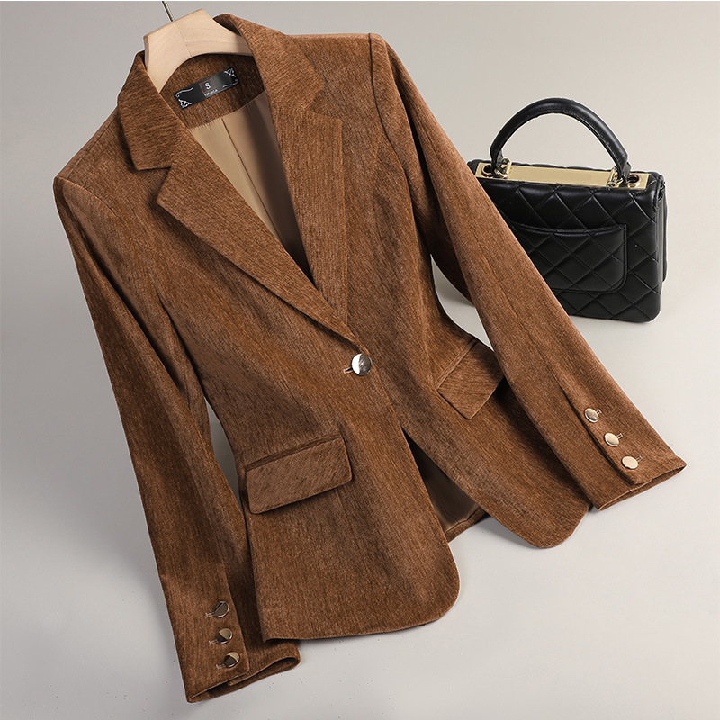Winter Clothing Work - イエローゴールドベルベットブレザー女性秋冬カジュアルスーツファッションオフィスレディースブレザービジネスワークウェアフォーマルジャケットコート