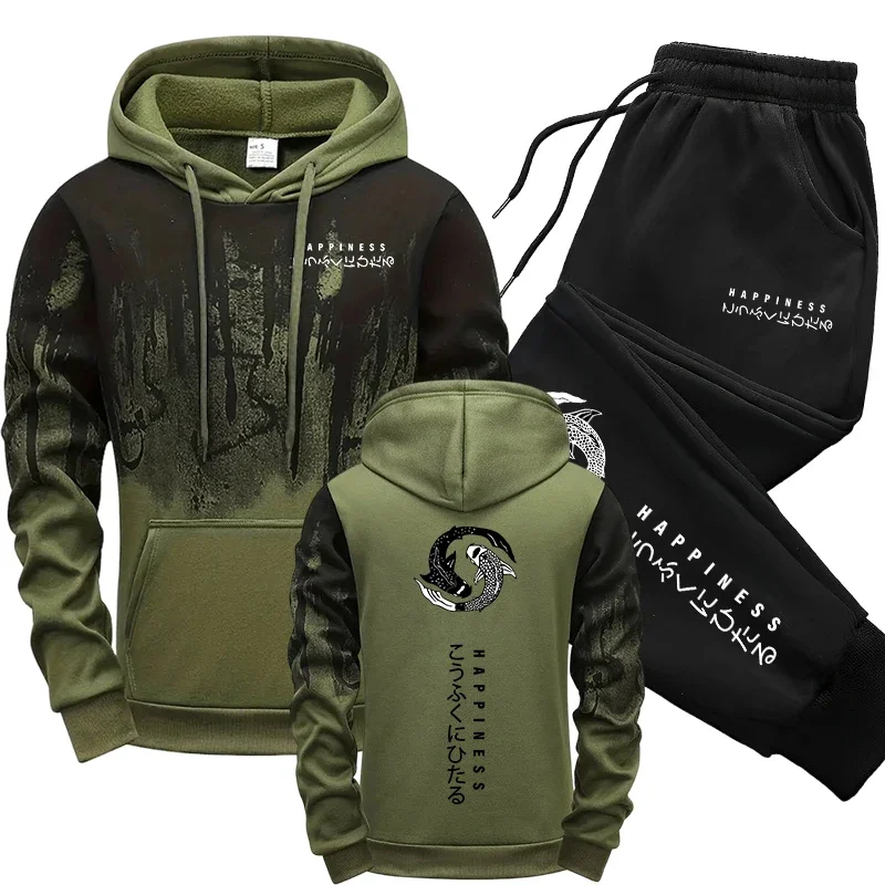 Winter Clothing Gear - 日本のファッションメンズトラックスーツパーカースウェットパンツ2点セット秋&冬デイリーカジュアルスポーティジョギングスーツアーバントレンド衣装