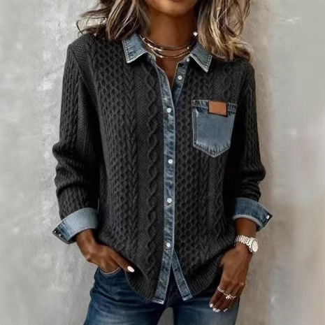 Winter Clothing Pk - Abbigliamento Donna Autunno 長袖ラペルパッチワーク秋と冬の多用途カーディガンジャケット女性の新しいファッションジャケット