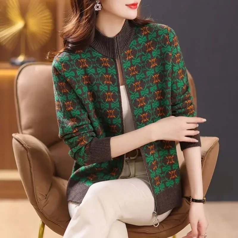 Winter Clothing Offer - 女性用ジップアップベースボールジャケット,女性用ニットボンバージャケット,春と秋のカジュアルウェア,プロモーション用原宿セール
