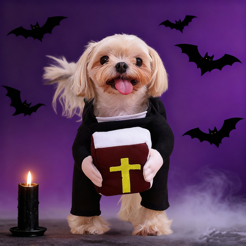 Winter Clothing Dress Up - 面白いハロウィンペット犬コスプレコスチューム小型犬中型犬パーティードレスアップクロスプリントドッグコートヨークシャーチワワ服