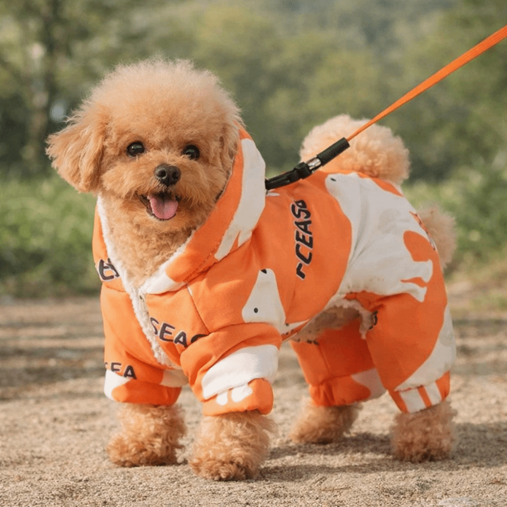 Winter Clothing For Dogs - かわいい暖かい犬用冬服、抜け毛防止、厚手のペット用屋外服、防滴フリース裏地付き子犬用ジャンプスーツ、屋外用