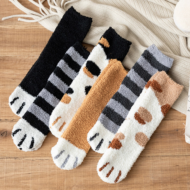 冬暖かいふわふわ靴下肥厚かわいい猫の足靴下スーパーソフト女性 - Winter Clothing Youtube のレビューと価格