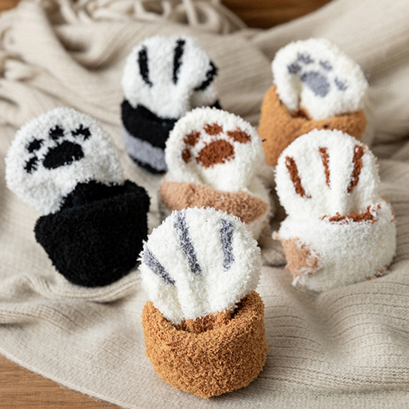 冬暖かいふわふわ靴下肥厚かわいい猫の足靴下スーパーソフト女性 - Winter Clothing Youtube のレビューと価格