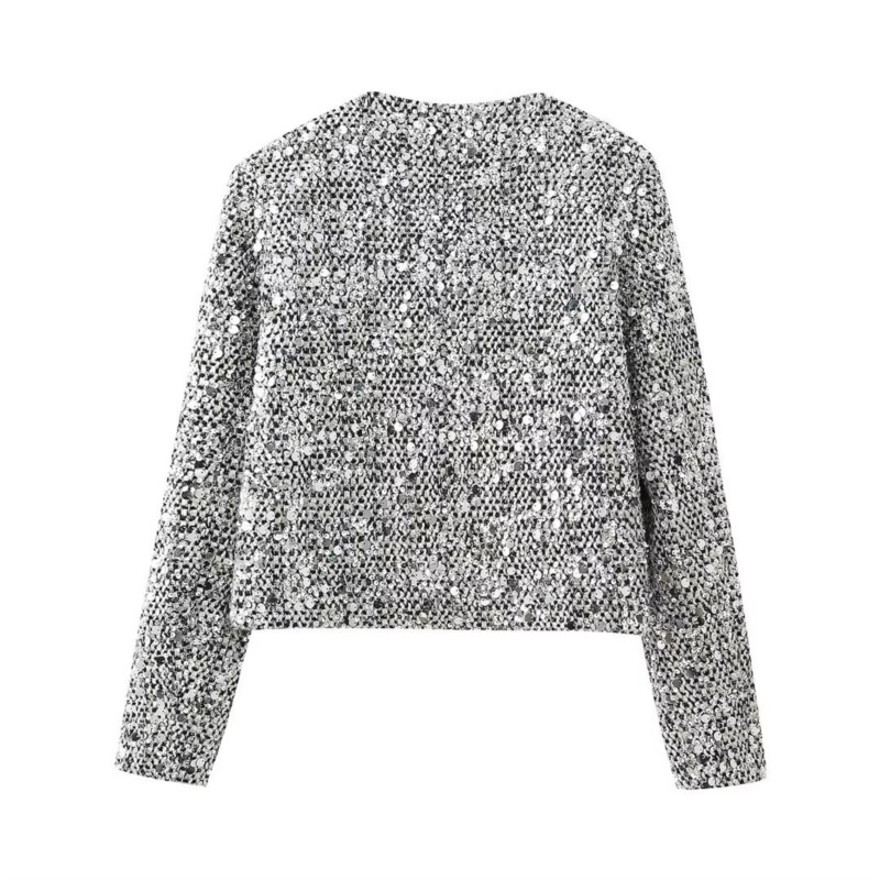 女性用オープンフロントジャケット,シルバースパンコール,光沢 - Winter Clothing Dress Up のレビューと価格