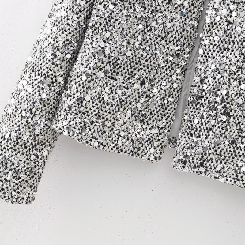 女性用オープンフロントジャケット,シルバースパンコール,光沢 - Winter Clothing Dress Up のレビューと価格