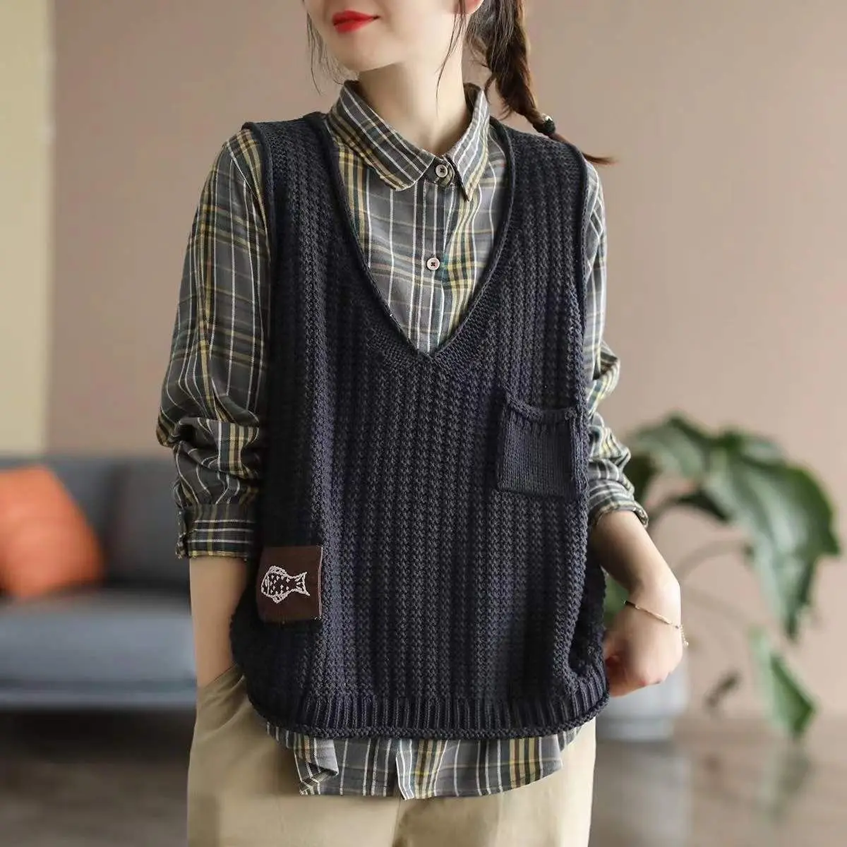 女性用セーター 無地 クロップド丈 ベスト ショート丈 プル - Winter Clothing Offer のレビューと価格