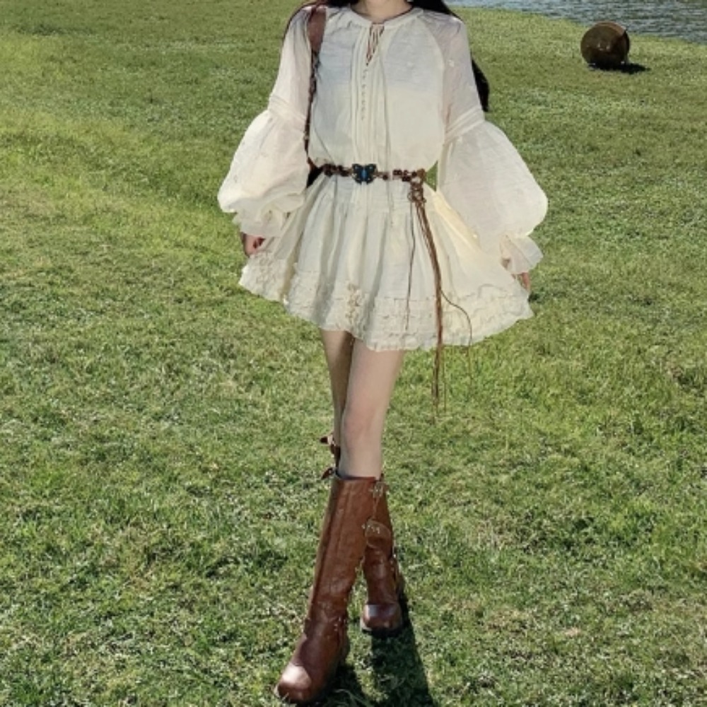 レース付きラウンドネック刺繍ボールガウン,ヴィンテージランタ - Winter Clothing Dress Up のレビューと価格