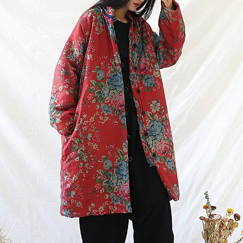 中国風の服暖かい綿プリントフラワーコートローブ 2024 冬 - Winter Clothing Youtube のレビューと価格