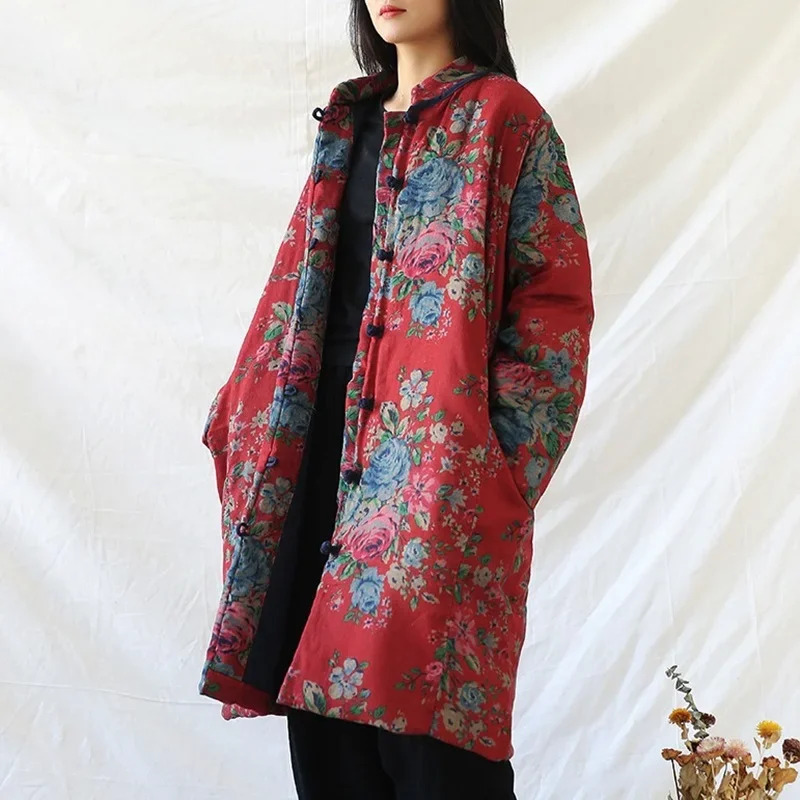 中国風の服暖かい綿プリントフラワーコートローブ 2024 冬 - Winter Clothing Youtube のレビューと価格