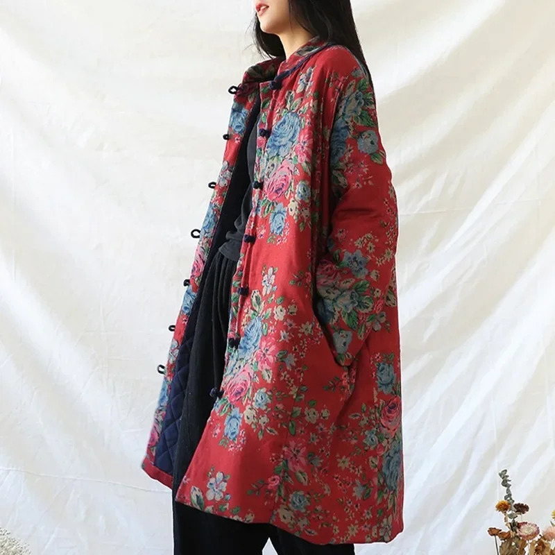 中国風の服暖かい綿プリントフラワーコートローブ 2024 冬 - Winter Clothing Youtube のレビューと価格