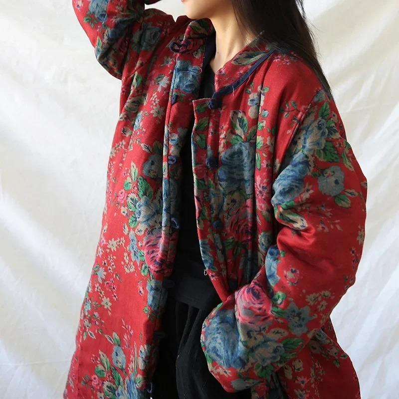 中国風の服暖かい綿プリントフラワーコートローブ 2024 冬 - Winter Clothing Youtube のレビューと価格