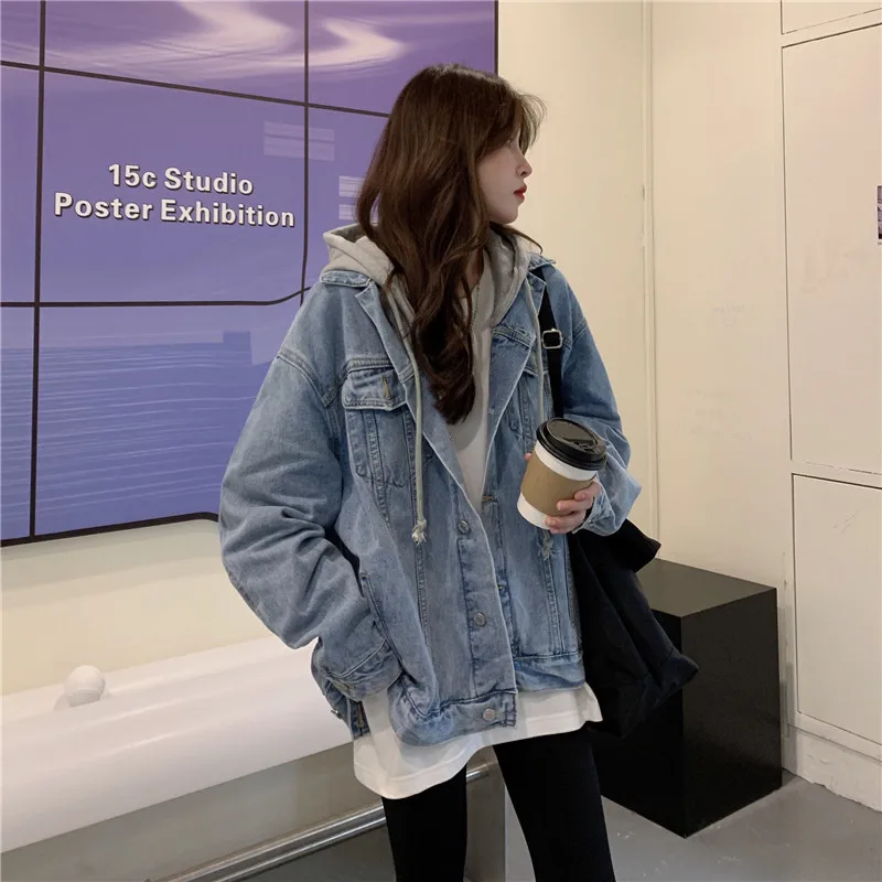 女性用ヴィンテージデニムフード付きジャケット,ルーズフィット - Winter Clothing Pk のレビューと価格