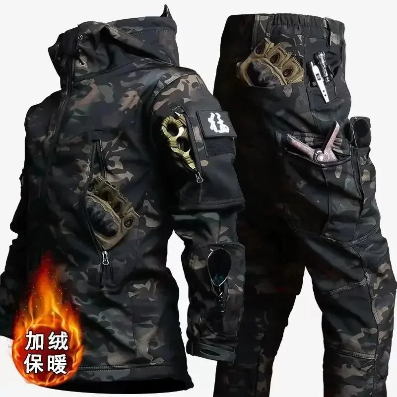 メンズ2ピースベルベットトラックスーツセット,厚くて柔らかい - Winter Clothing Work のレビューと価格
