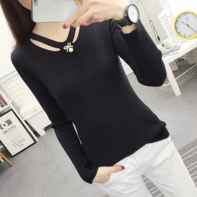 V ネックニットスリムシンプルエレガントセーター秋冬長袖固体 - Winter Clothing Trends のレビューと価格