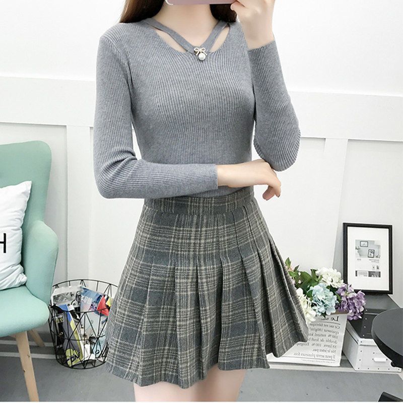V ネックニットスリムシンプルエレガントセーター秋冬長袖固体 - Winter Clothing Trends のレビューと価格