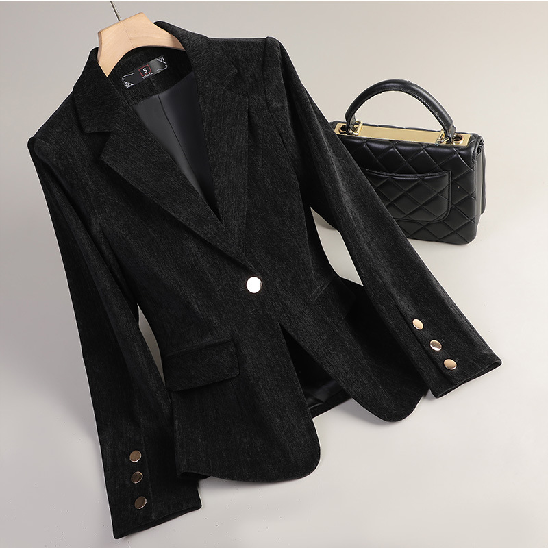 イエローゴールドベルベットブレザー女性秋冬カジュアルスーツフ - Winter Clothing Work のレビューと価格