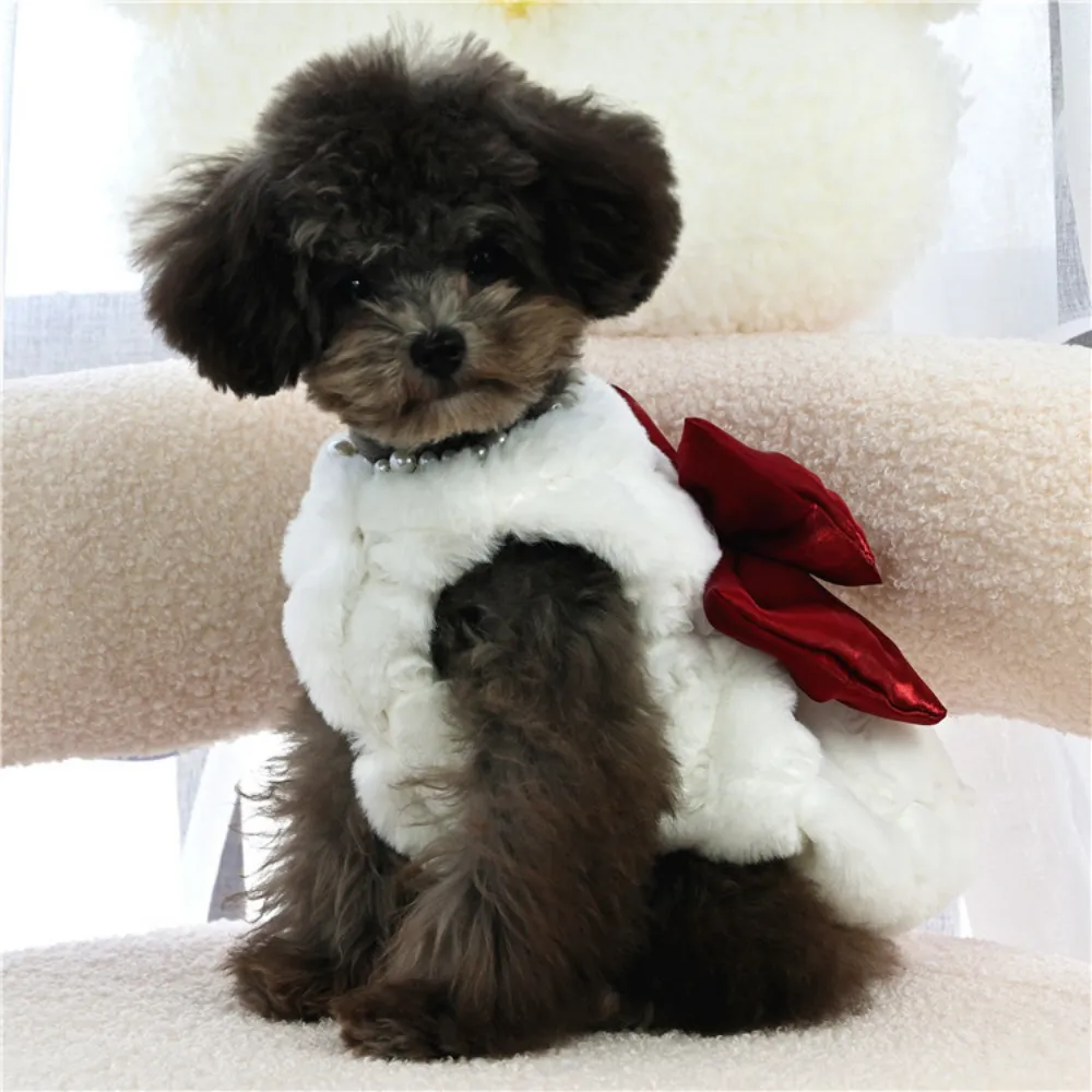 ペット用ウサギ毛皮ドレス服 可愛いリボン付き犬服 秋冬ウサギ - Winter Clothing For Dogs のレビューと価格