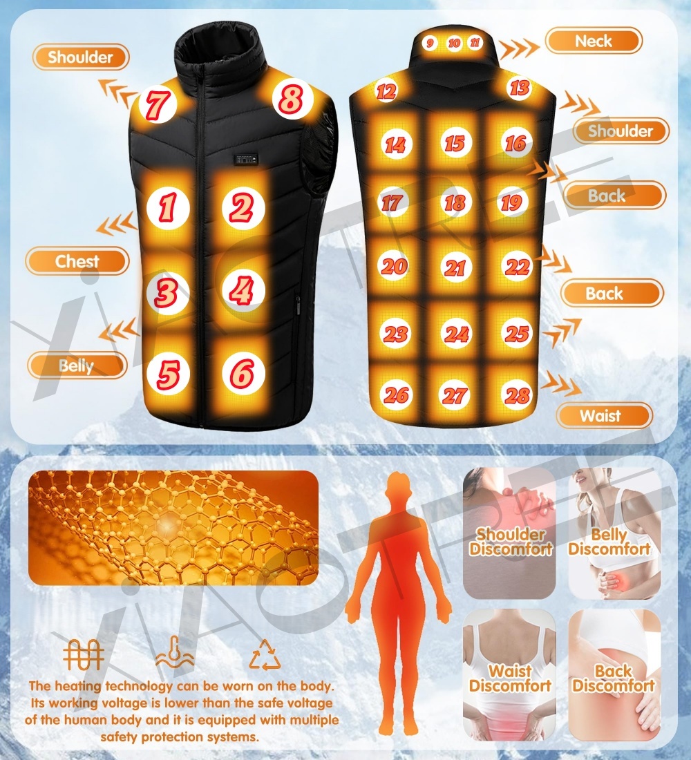 28/9エリア加熱ベスト メンズ レディース 電熱ジャケット - Winter Clothing Pk のレビューと価格