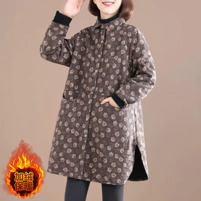 女性用シングルブレストフリースコート,ヴィンテージフローラル - Winter Clothing Trends のレビューと価格