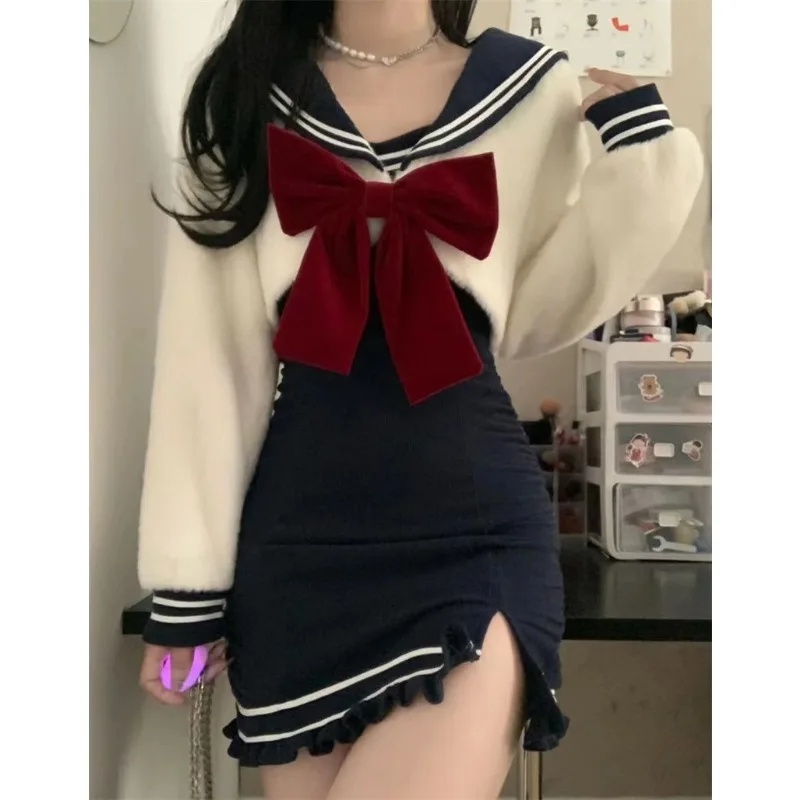 ♥   2026 新しい秋冬かわいいネイビーカラーリボンセー - Winter Clothing Youtube のレビューと価格