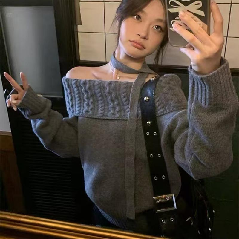 婦人服ファッションスラッシュネック長袖ニットプルオーバー秋冬 - Winter Clothing Trends のレビューと価格