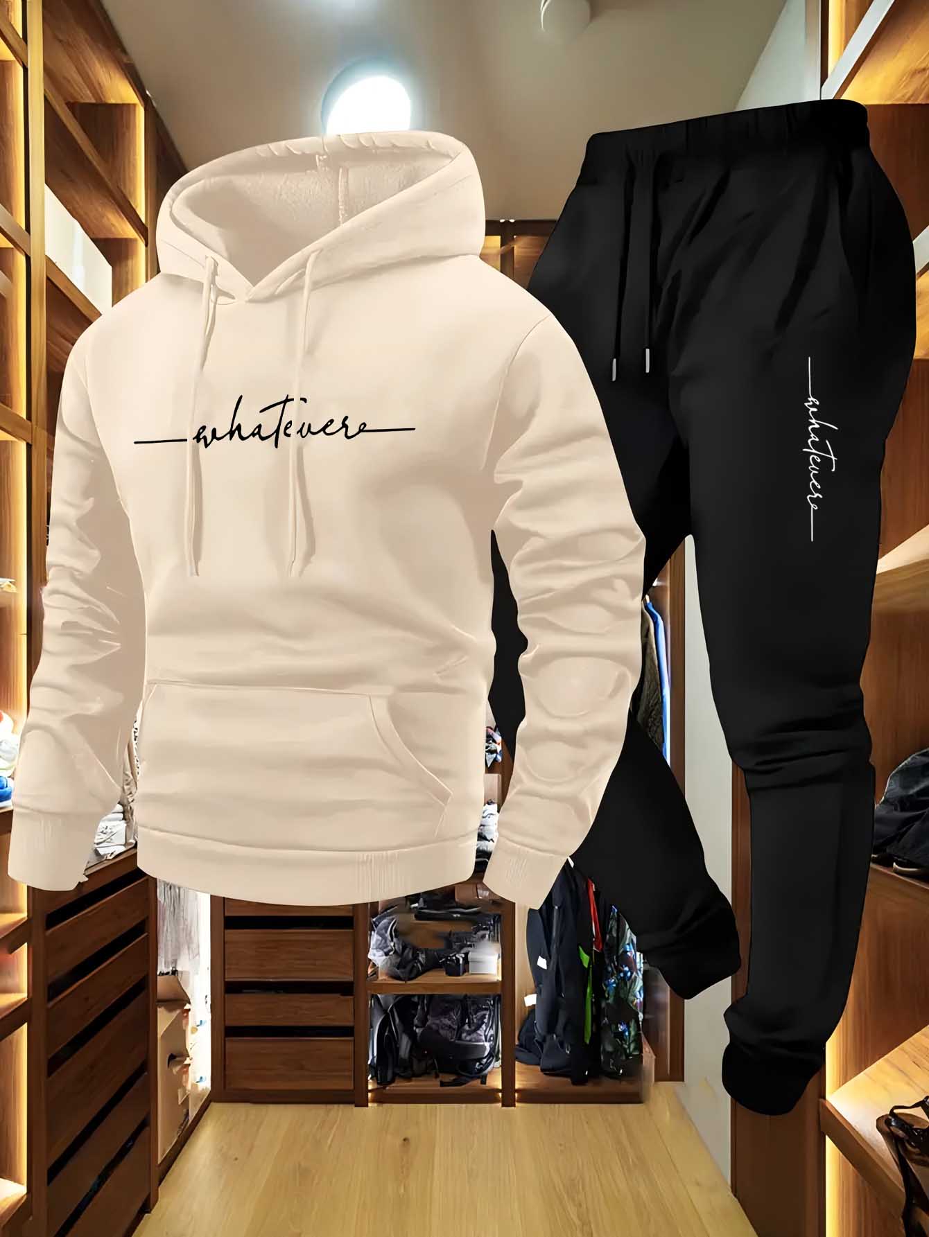 メンズ用2ピースフリースジャージ 厚手パーカーとパンツ 暖か - Winter Clothing Trends のレビューと価格