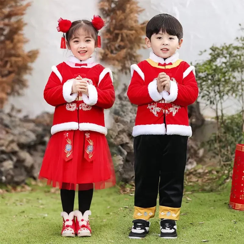伝統的な服子供男の子女の子唐装韓服中国の新年衣装ベルベットコ - Winter Clothing Youtube のレビューと価格