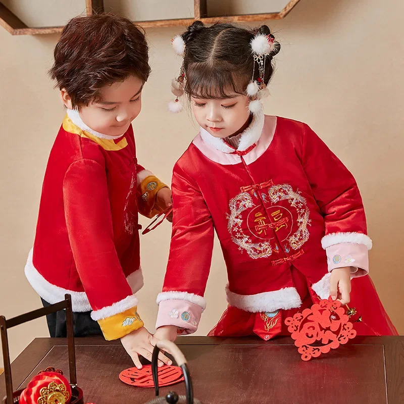 伝統的な服子供男の子女の子唐装韓服中国の新年衣装ベルベットコ - Winter Clothing Youtube のレビューと価格